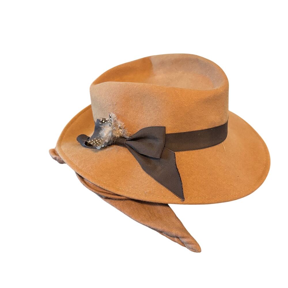 VTG Bollman & Co Doeskin Wool Felt Fedora Feather USA Scarf Trilby Ribbon Band
